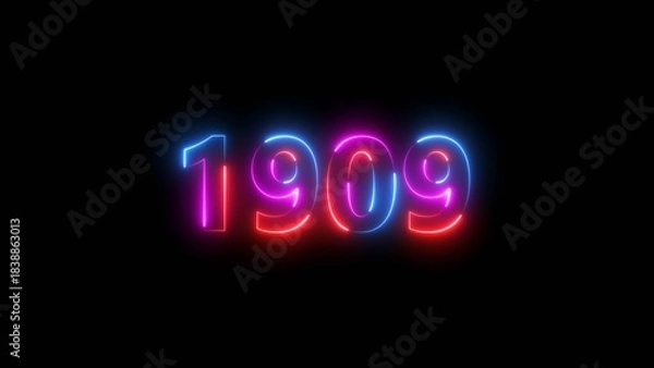Obraz 1909 Sal number neon bright colorful 4k illustration. Clock icon 1909-year beautiful neon text concept on black background.