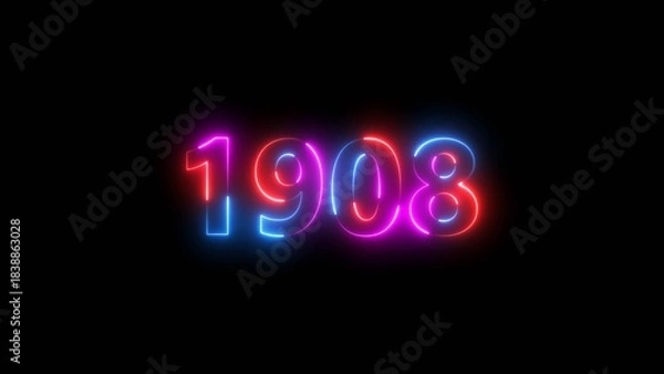 Obraz 1905 Sal number neon bright colorful 4k illustration. Clock icon 1905-year beautiful neon text concept on black background.