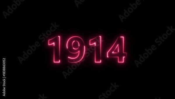 Obraz 1914 Sal neon bright number magenta red color 4k illustration. Clock icon 1914-year beautiful neon text concept on black background.