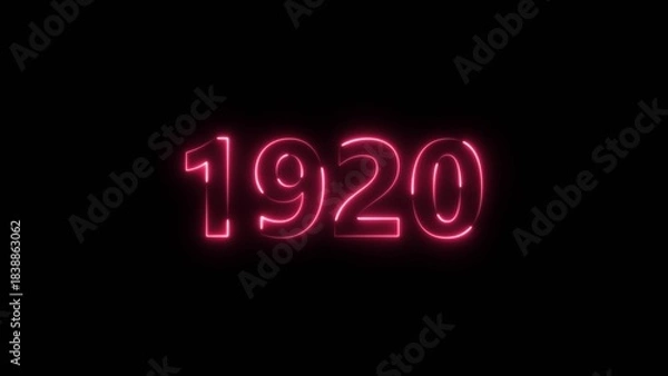 Obraz 1920 Sal neon bright number magenta red color 4k illustration. Clock icon 1920-year beautiful neon text concept on black background.