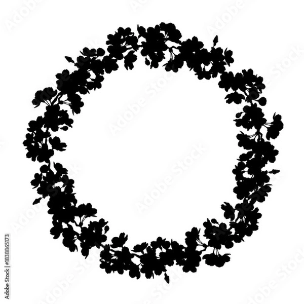 Obraz さくらのフレーム⑥円型_シルエット_黒