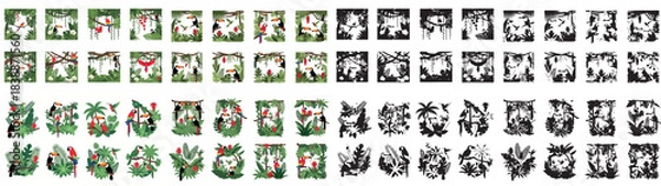 Obraz Tropical foliage and toucans seamless pattern