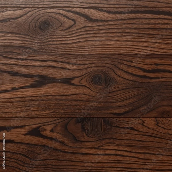 Obraz Dark walnut wood surface with elegant grain patterns, deep chocolate brown color, highly detailed and realistic Generative AI