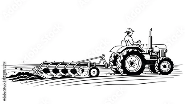 Obraz Farmer plowing field with tractor