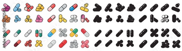 Obraz Assorted pills and capsules collection with transparent background