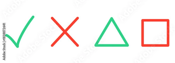 Fototapeta シンプルな赤色のチェック・ばつ・三角・四角マーク