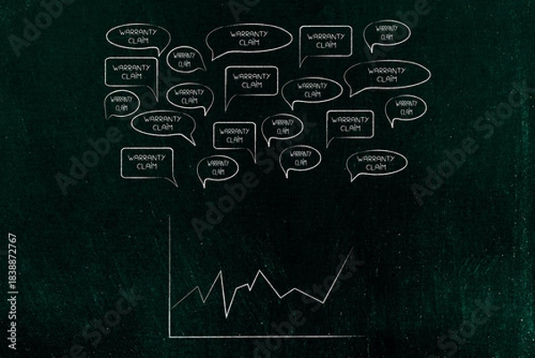 Obraz warranty claim comic bubbles with upward arrow chart, minimalist illustration
