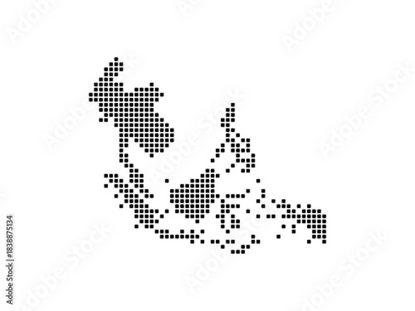 Fototapeta Rounded Square dots pattern map of South East Asia or Asean. Dotted pixel map Vector illustration