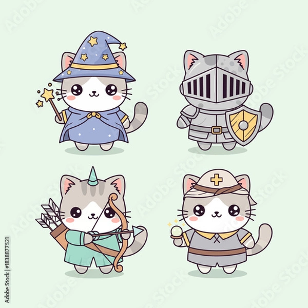 Fototapeta Adorable Pastel Kawaii Cat Heroes in a Colourful Fantasy Adventure