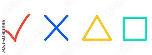 Fototapeta シンプルなチェック・ばつ・三角・四角マーク