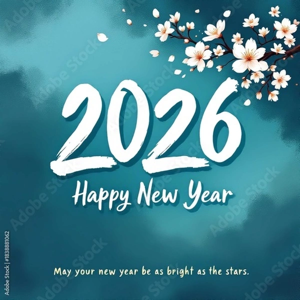 Obraz Celebrate the arrival of 2026 with this beautiful happy new year greeting card design on white background