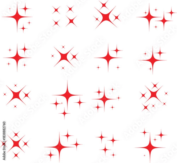 Fototapeta  collection of red sparkle or star vector icons. minimalist, 