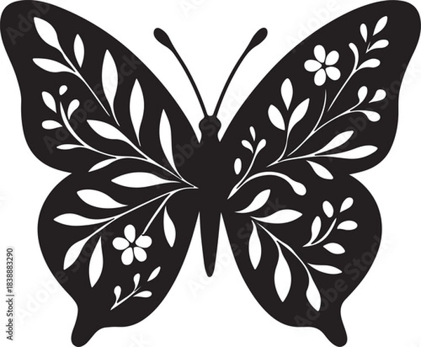 Obraz Decorative butterfly silhouette with intricate floral patterns design