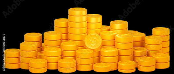 Obraz Piles of Golden Coins with Dollar Sign on Black
