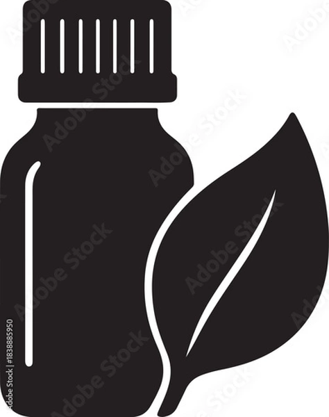 Obraz Herbal essential oil bottle with leaf icon, natural wellness.