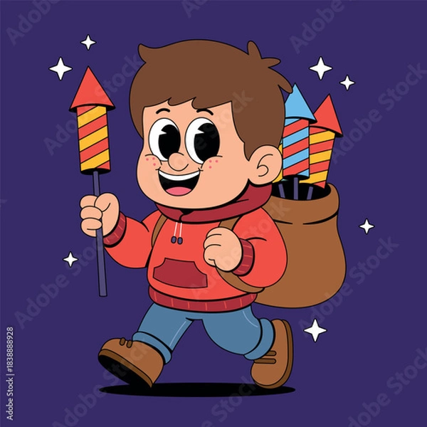 Obraz Cheerful Kid Ready for Fireworks Fun