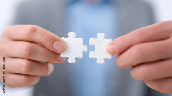 Fototapeta White puzzle piece connection teamwork collaboration problem solving partnership strategy solution business focus. White puzzle piece connection teamwork collaboration problem solving partnership
