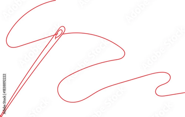 Fototapeta minimalist illustration of a sewing needle with red thread. 