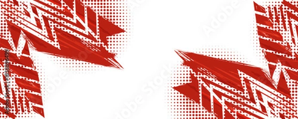 Fototapeta  Abstract Grunge Background in Sports Theme with Red Brush Strokes and Halftone Pattern on White Background. Scratch and Texture Elements For Design