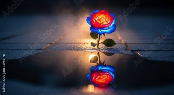Fototapeta Radiant rose reflected in puddle