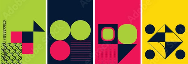 Obraz Modern Neon Geometry Pack – Retro Swiss-Style Posters in Navy, Pink, Lime & Yellow