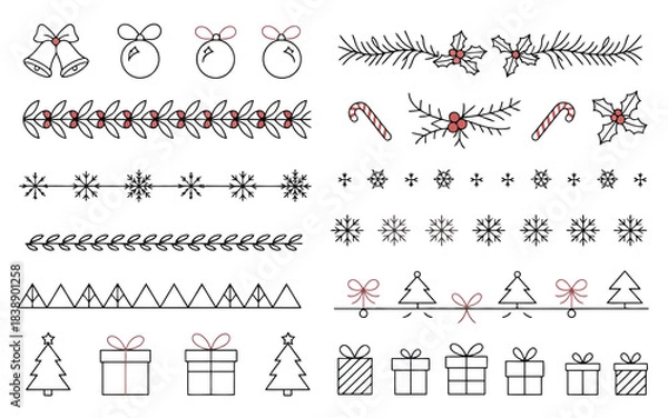 Obraz Hand-Drawn Horizontal Line and Border Set