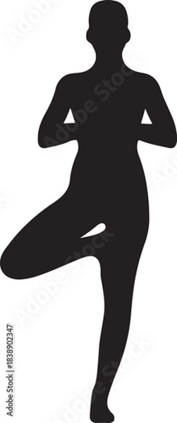 Obraz Female silhouette in balancing yoga tree pose for wellness concept