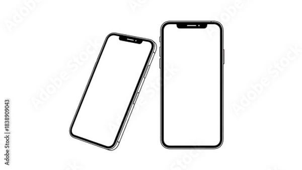 Obraz Two modern smartphone mockups with blank white screens in a simple line art style