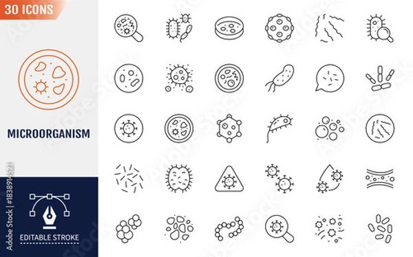 Fototapeta Microorganism icon set. Editable stroke. Vector illustration
