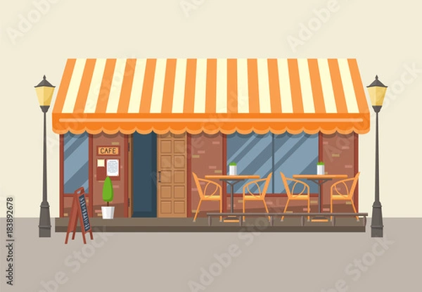Fototapeta БезStreet cafe. Flat design. Vector illustration.ымянный-4