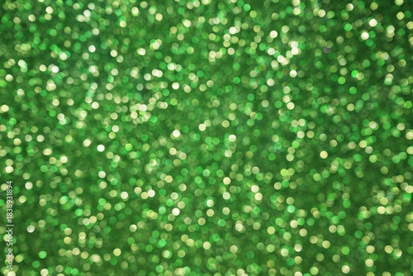 Obraz Green glitter bokeh particles background. Green background with soft bokeh lights.