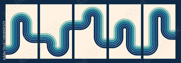 Obraz Groovy posters with a stripe blue tone rainbow.