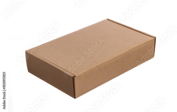 Fototapeta A small rectangular Cardboard box isolated on a white background