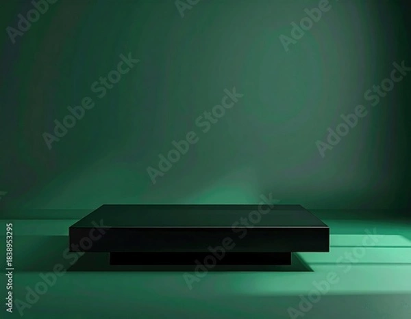 Obraz Matte black square platform on saturated green backdrop