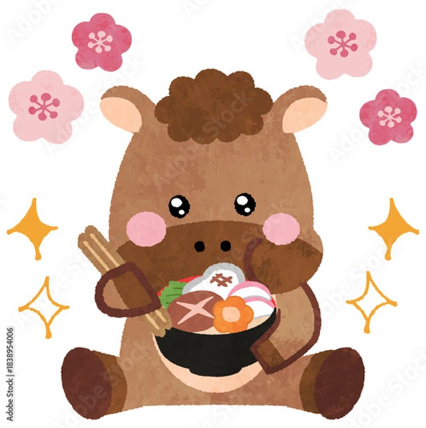 Obraz お正月に雑煮を食べる馬のアイコンイラスト年賀状素材　午年　new year