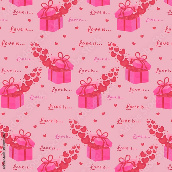 Fototapeta pattern depicting a box with hearts on a pink background