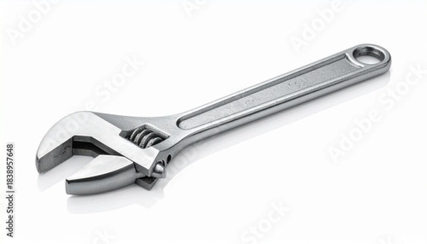 Fototapeta “Metal adjustable wrench with engraved handle on light gray surface”