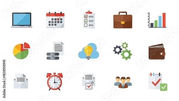 Obraz Essential flat business icons for project management planning and modern corporate strategy visualization