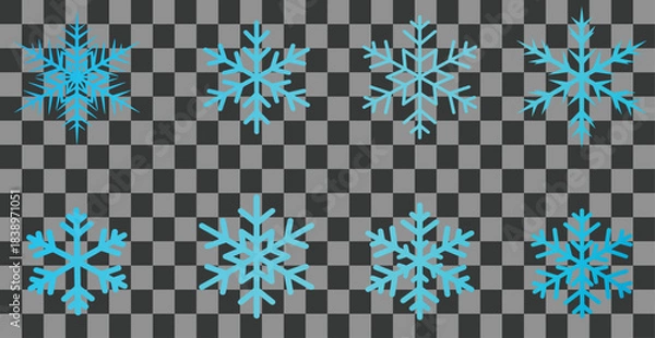 Fototapeta Set of blue Snowflakes icon, snowflake winter icon symbol on white background,