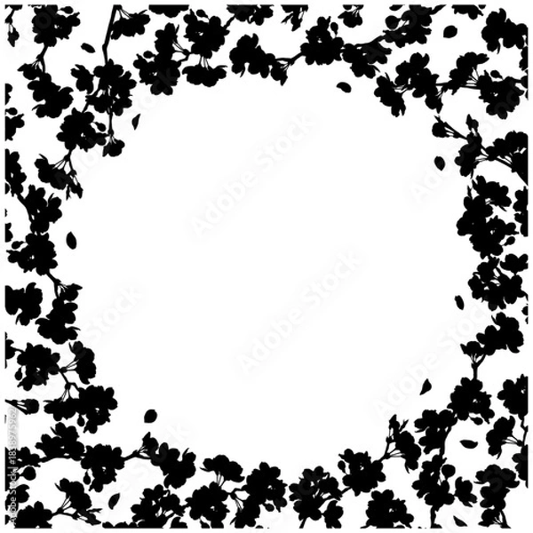 Obraz さくらのフレーム⑦正方形_周囲_丸型_シルエット_黒