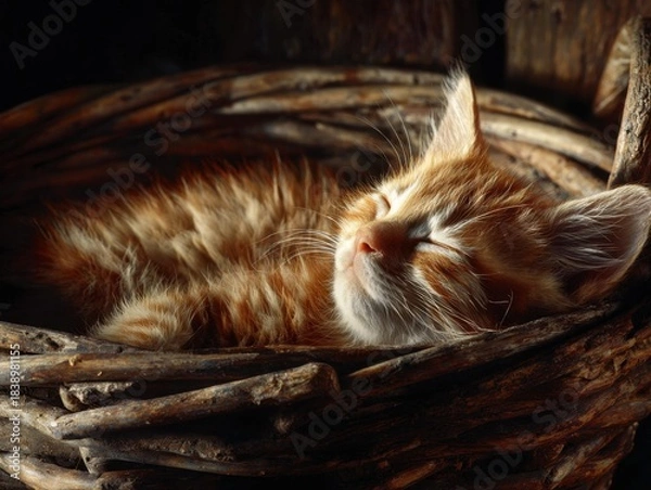 Fototapeta kitten sleeping in basket