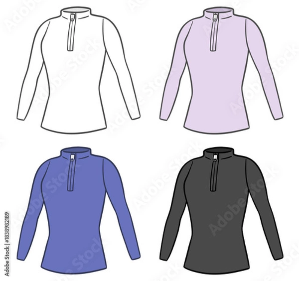 Obraz 長袖Tシャツ、ハーフジップ、レディース用