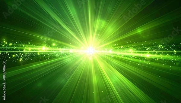 Obraz Intense green light burst emanating from a central point, surrounded by particles