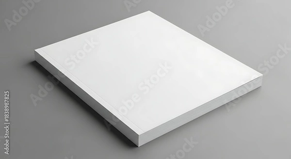 Fototapeta A stack of blank white paper on a neutral gray surface, angled for a slightly elevated view, creating a simple, clean look