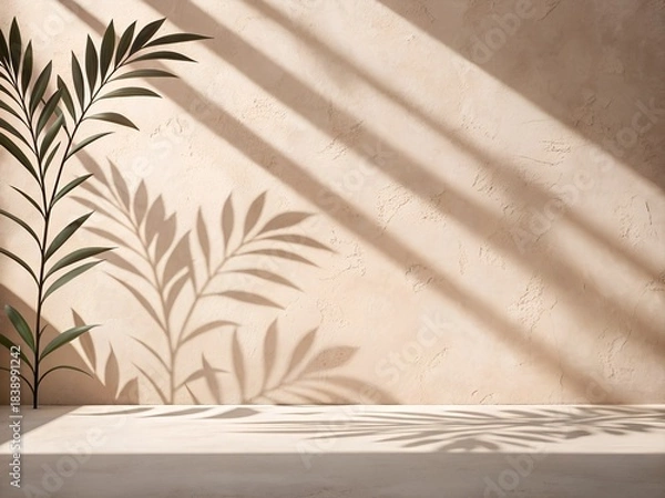 Fototapeta Minimal Botanical Leaf Shadow on Plaster Wall