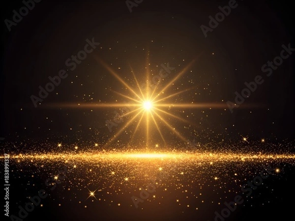 Fototapeta Golden Lens Flare Bokeh Texture on Dark Background
