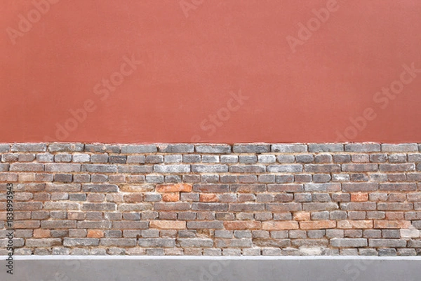 Obraz Brick wall and brown plaster wall texture background