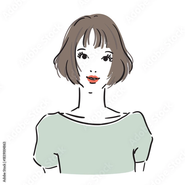 Obraz ボブヘアの可愛い女性上半身