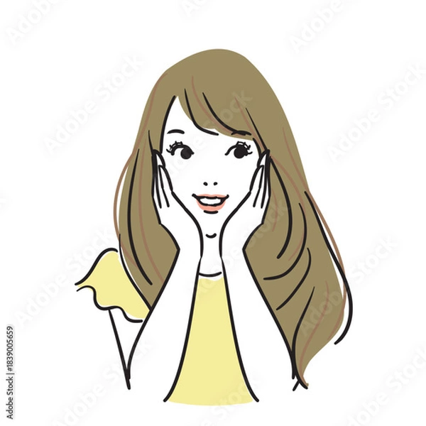 Obraz ロングヘアの可愛い女性上半身笑顔