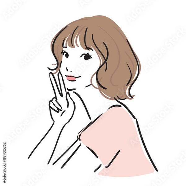 Obraz ミディアムヘアの可愛い女性上半身笑顔